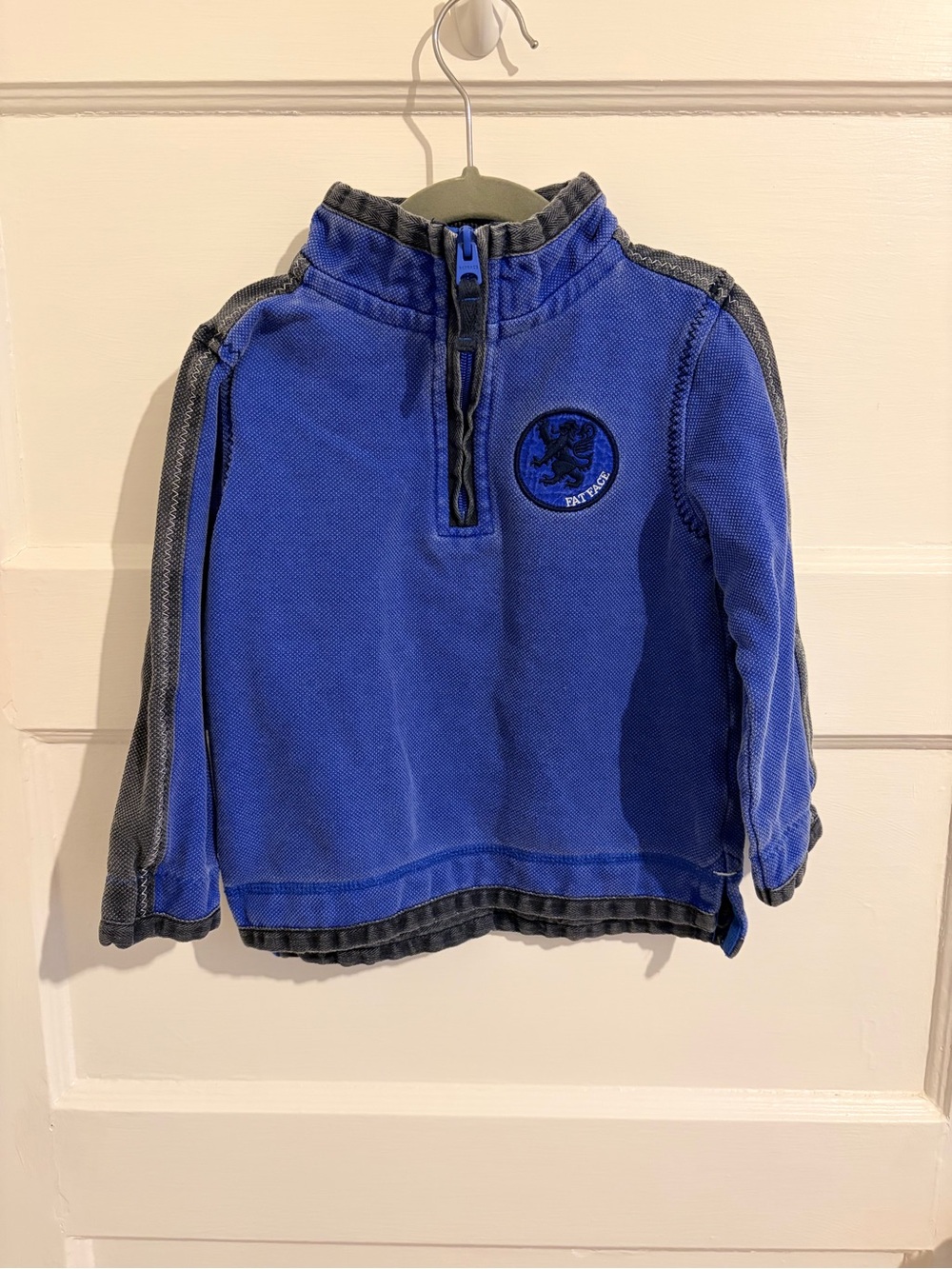 Fat Face Boys Blue Pullover Hoodie with Lion Patch